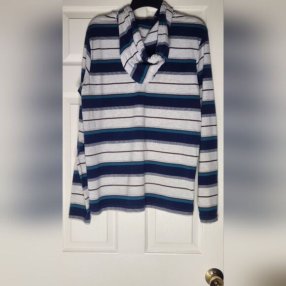 5i Apparel Blue Gray Lightweight Shirt Jacket with Nautical Stripes Men's Hoodie - Picture 7 of 7